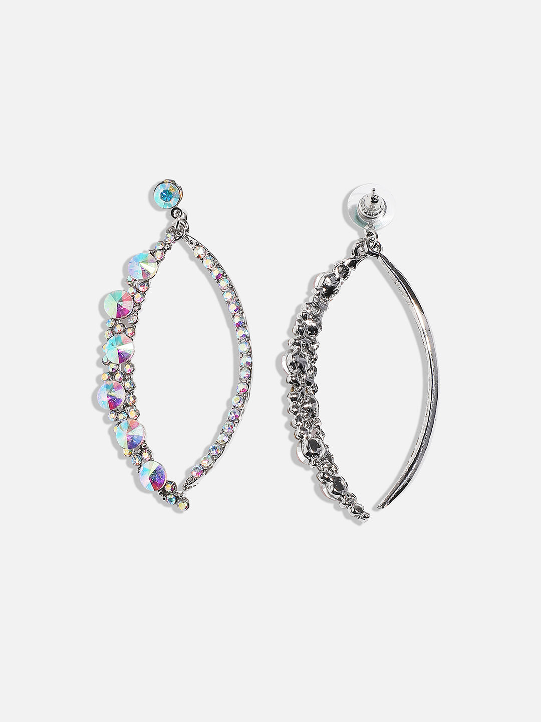 Women Silver Rhinestone Crescent Drop Earringss