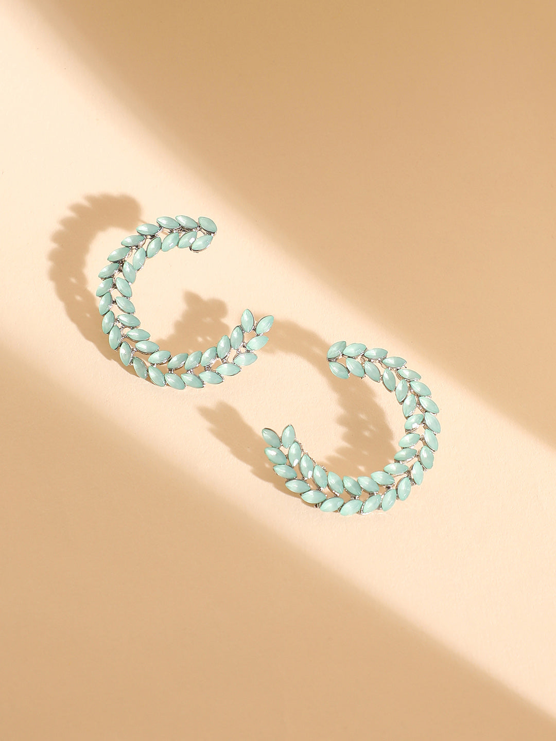 Women Green Crystal Bar Hoop Earringss