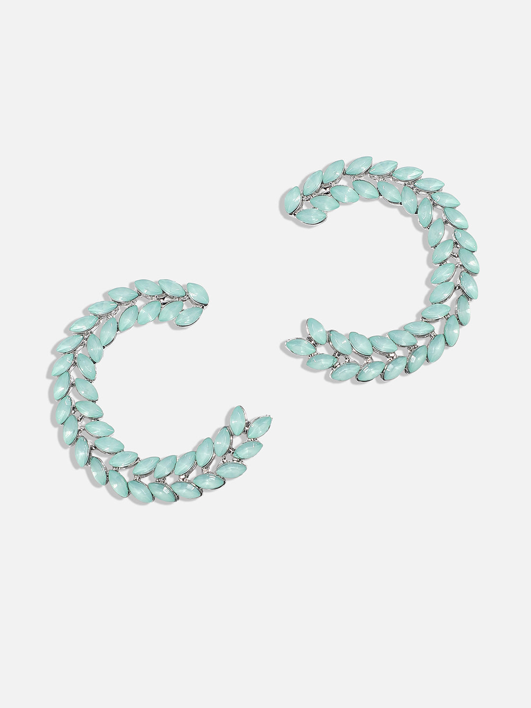 Women Green Crystal Bar Hoop Earringss