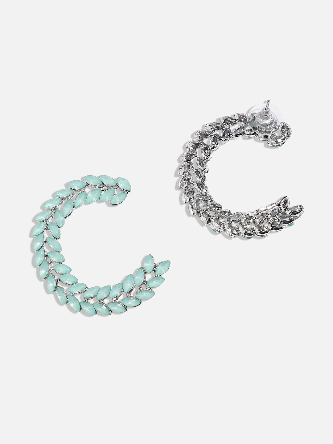 Women Green Crystal Bar Hoop Earringss