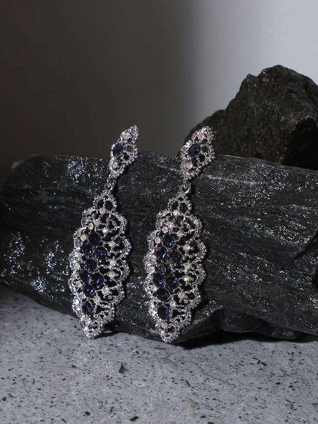 Women Silver-Plated Oxidised Drop Earrings