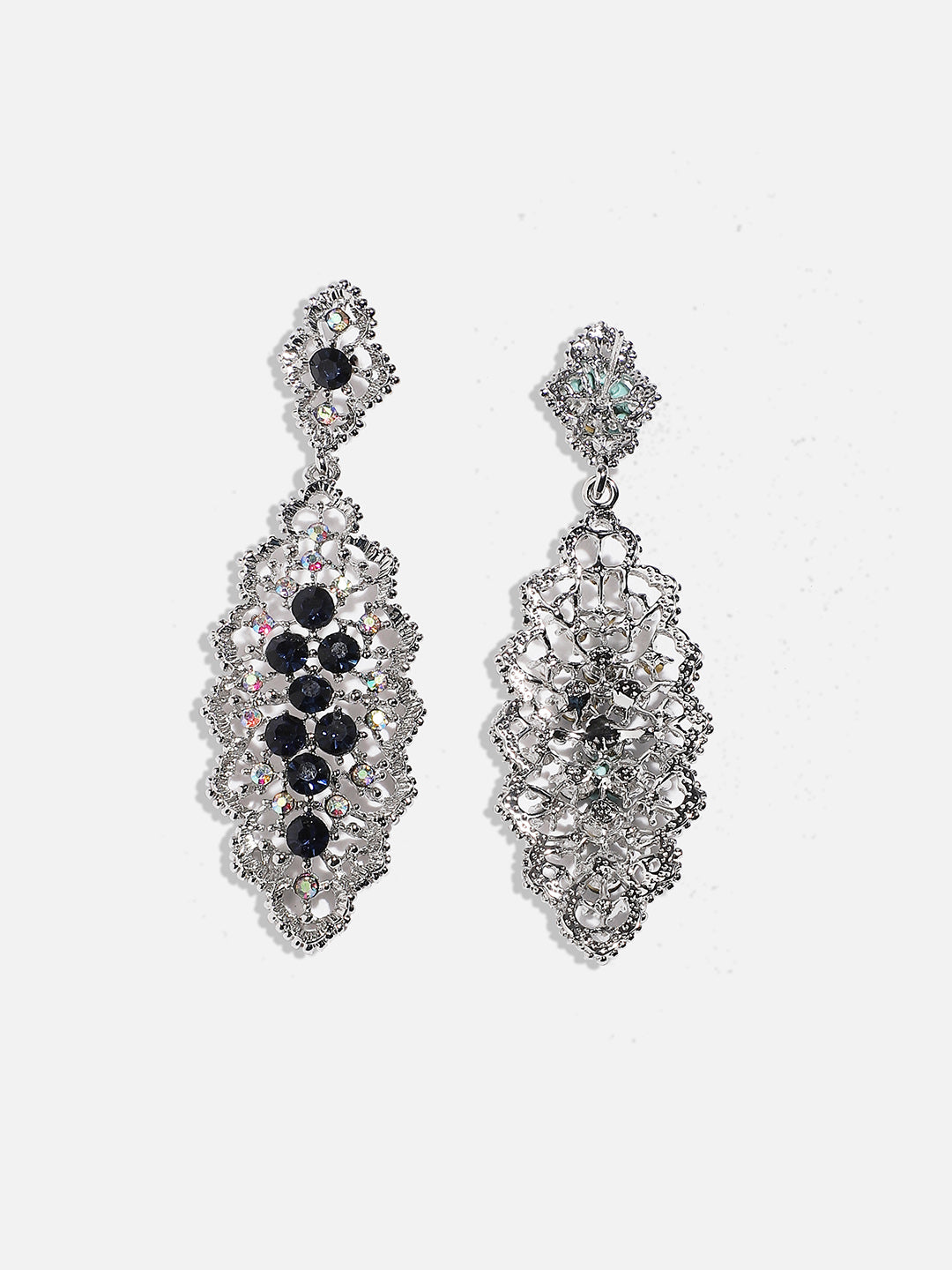Women Silver-Plated Oxidised Drop Earrings