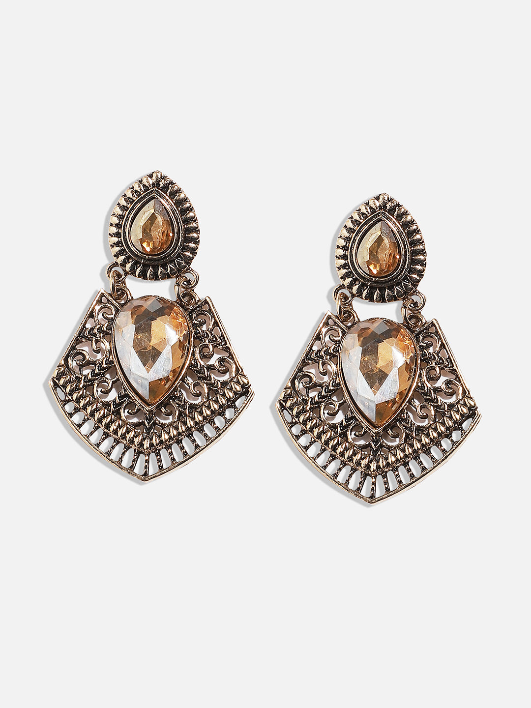 Women Gold Textured Pear Drop Earringss