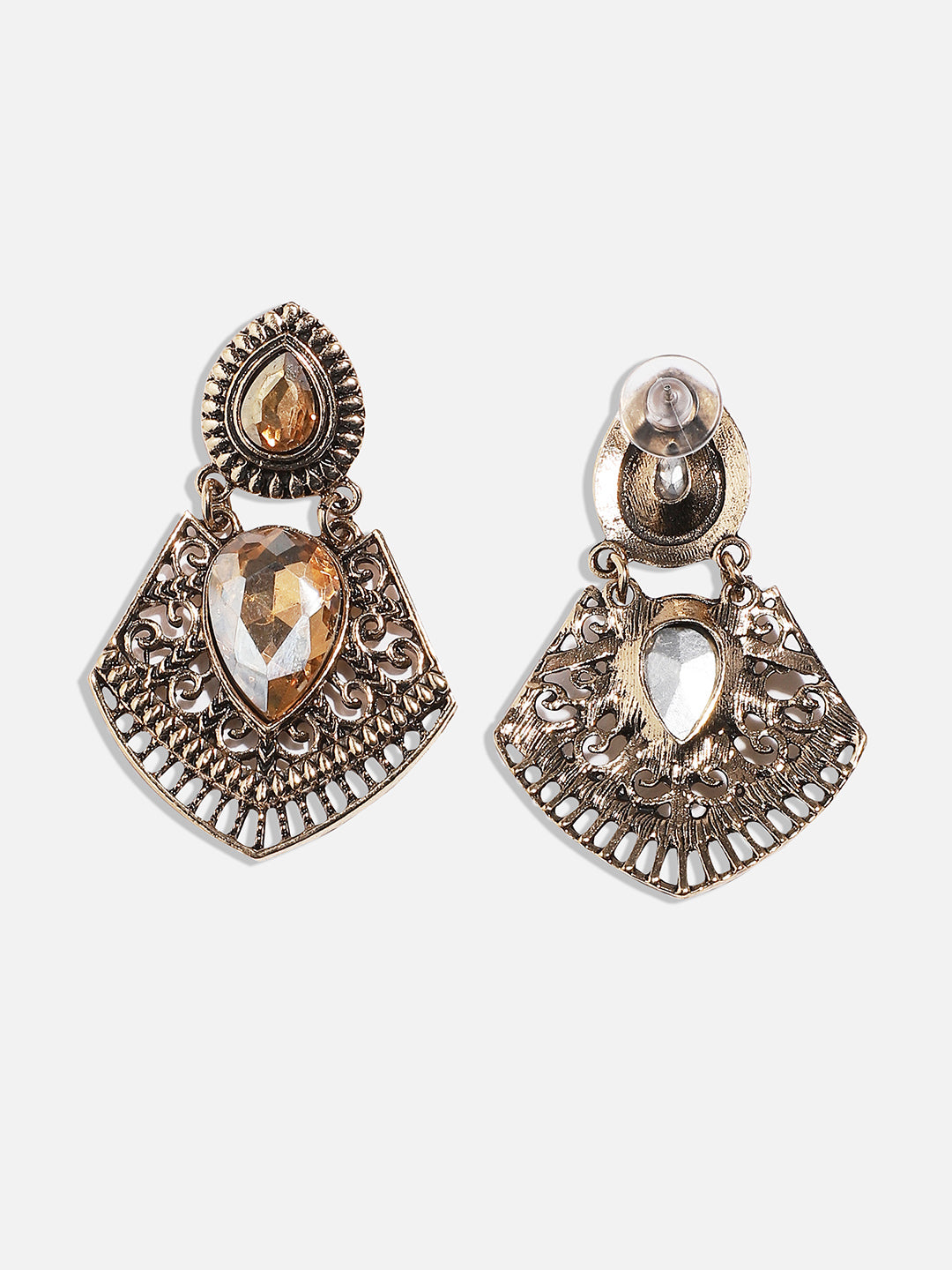 Women Gold Textured Pear Drop Earringss