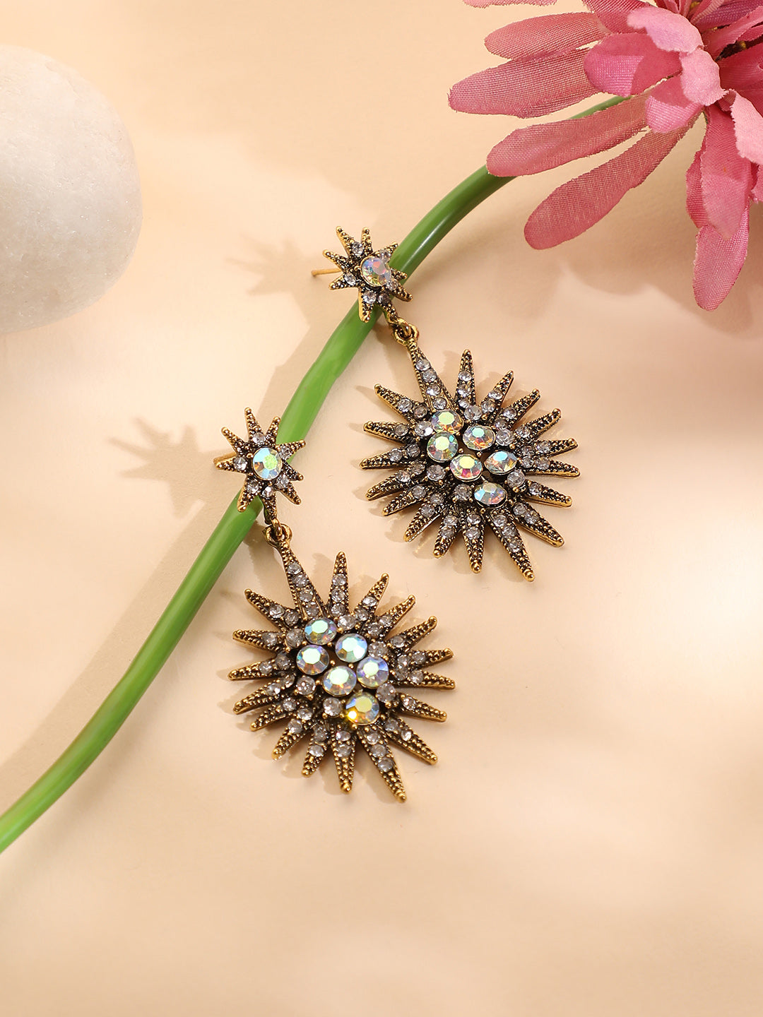 Women Silver Crystal Rays Drop Earringss