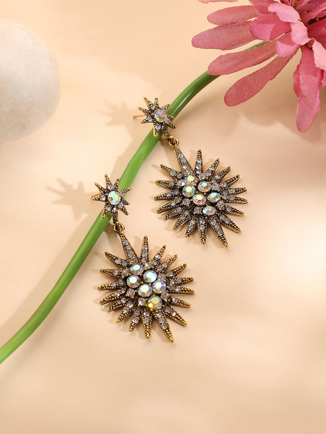 Women Silver Crystal Rays Drop Earringss