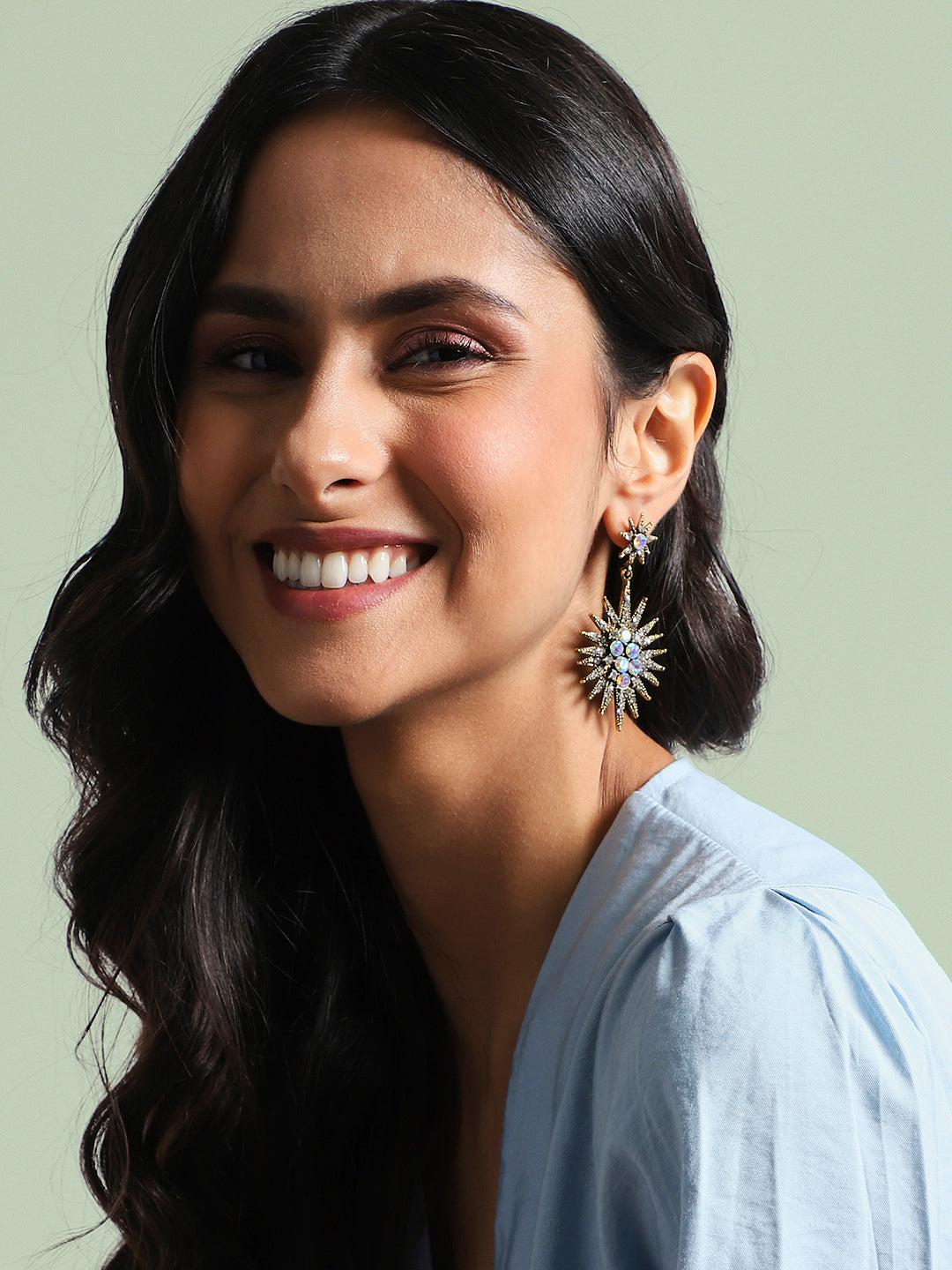 Women Silver Crystal Rays Drop Earringss