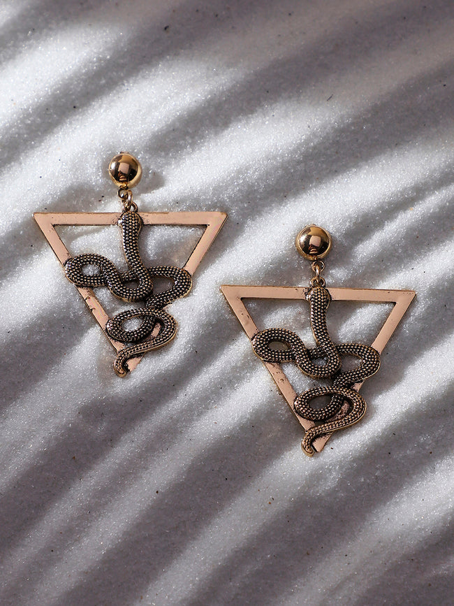 Women Gold Geometric Snake Drop Earringss