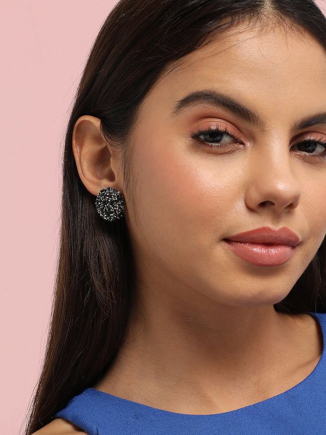 Women Silver-Plated Artificial Stones Studs Earrings