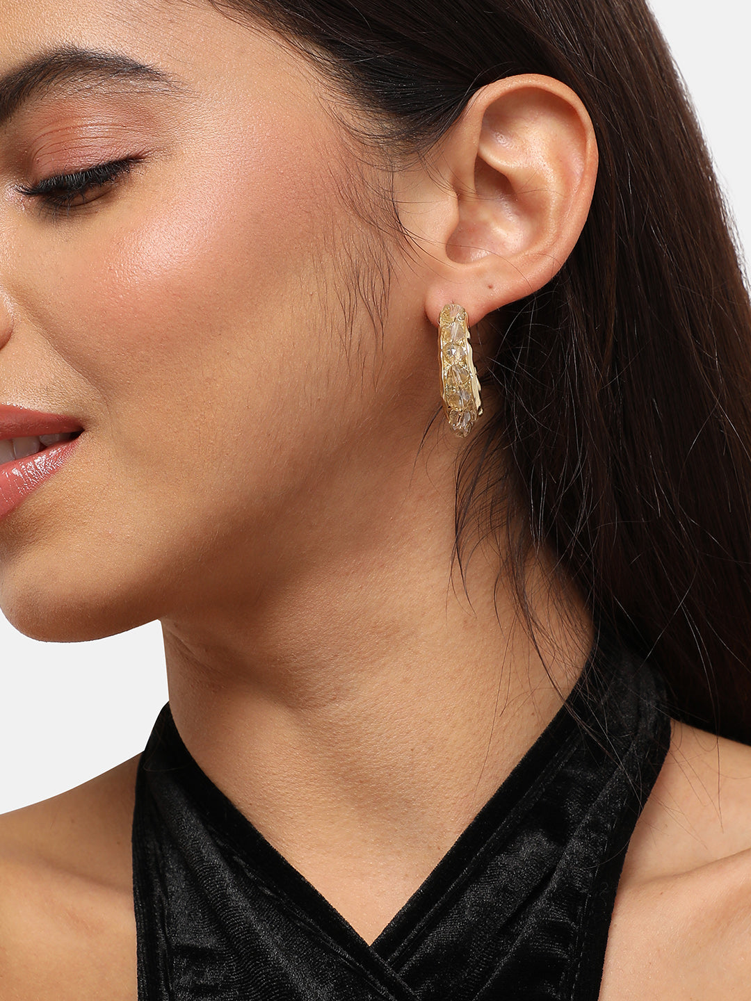 Women Crystal All-Around Hoop Earringss