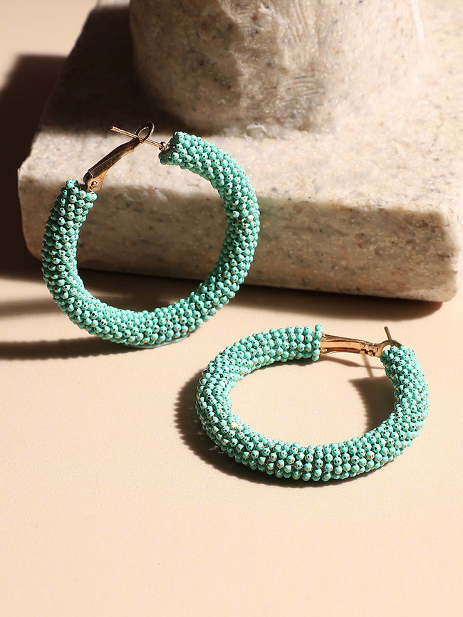 Women Green Beaded Cluster Hoop Earringss