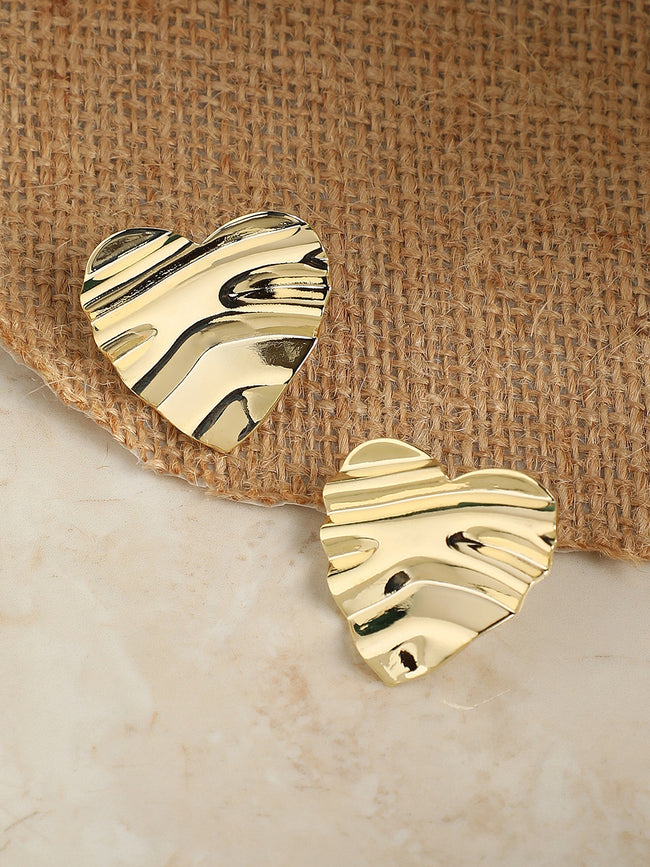 Women Minimal Dented Heart Stud Earrings