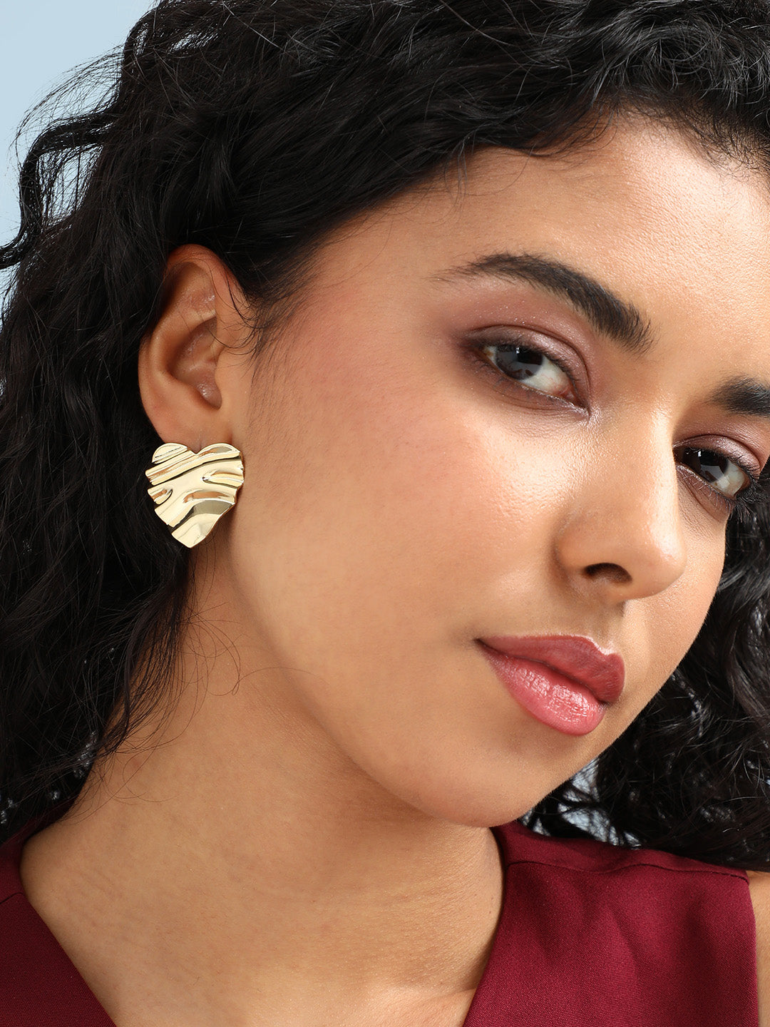 Women Minimal Dented Heart Stud Earrings