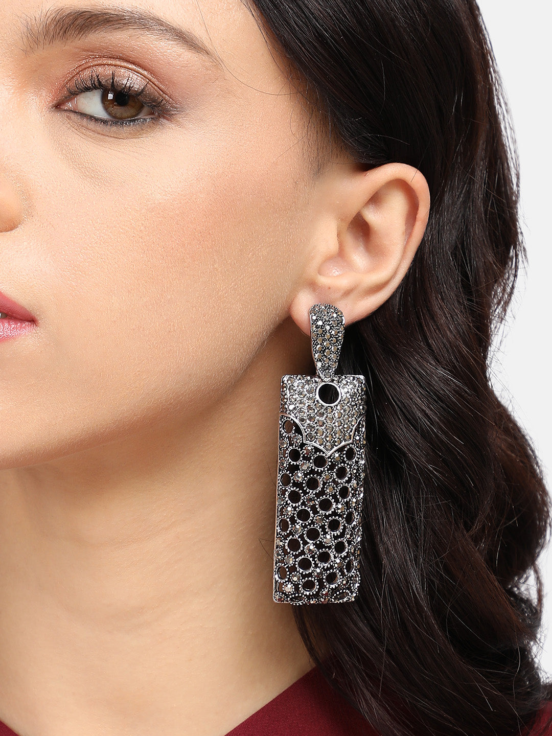 Women Intricate Crystal Cluster Geometric Drop Earringss