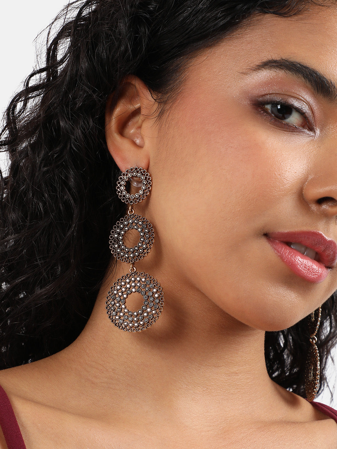 Women Intricate Circular Long Drop Earringss