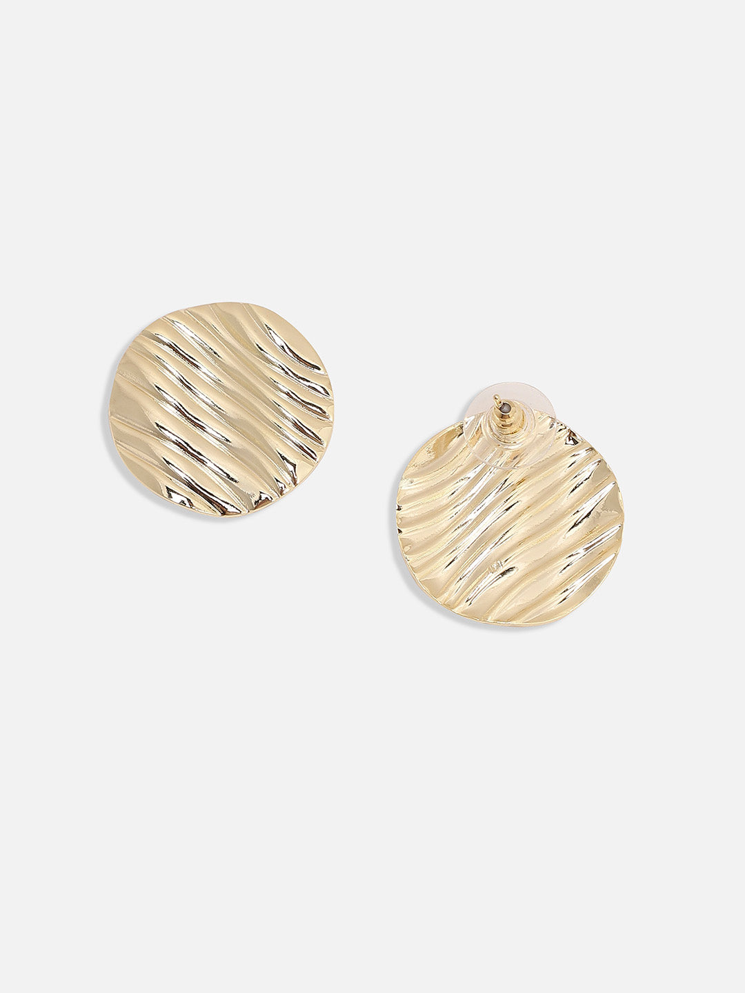 Women Dented Lined Circular Stud Earrings