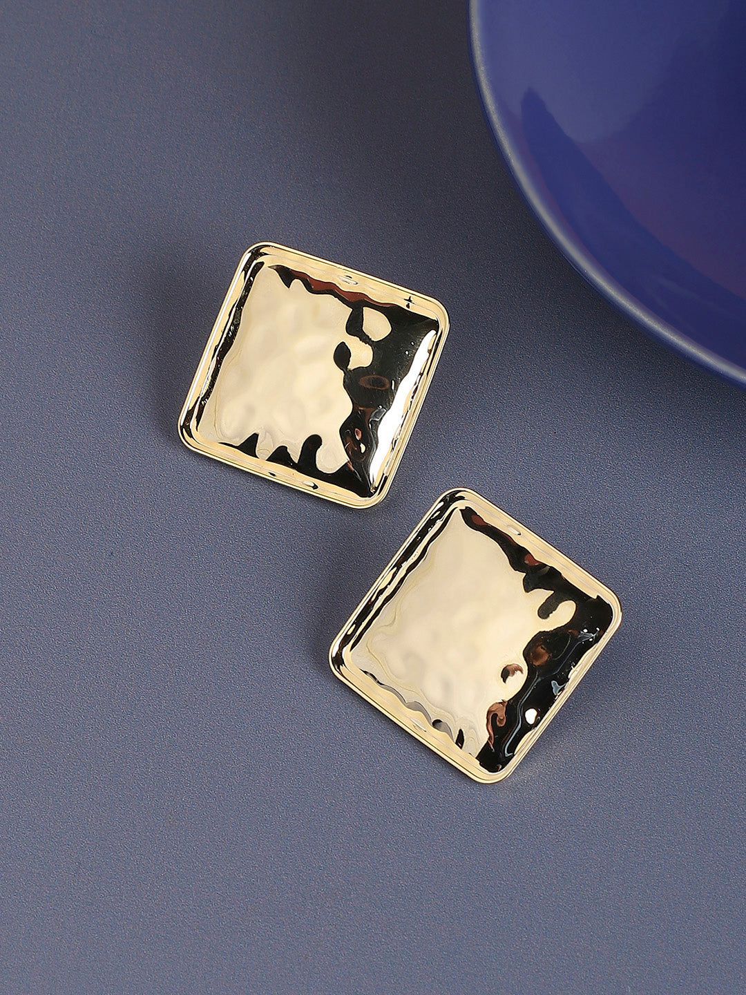 Women Dented Minimal Square Stud Earrings