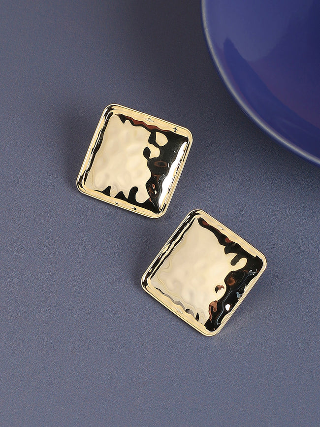 Women Dented Minimal Square Stud Earrings