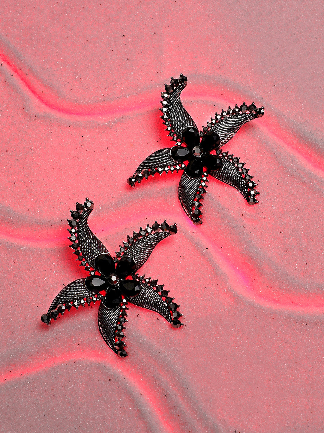 Women Textured Stone Starfish Drop Earringss