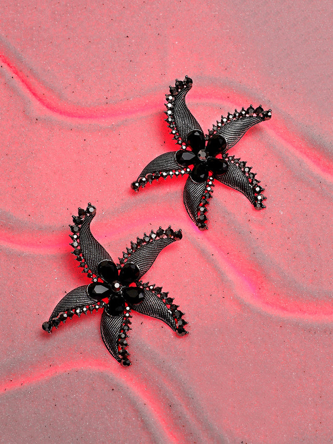 Women Textured Stone Starfish Drop Earringss