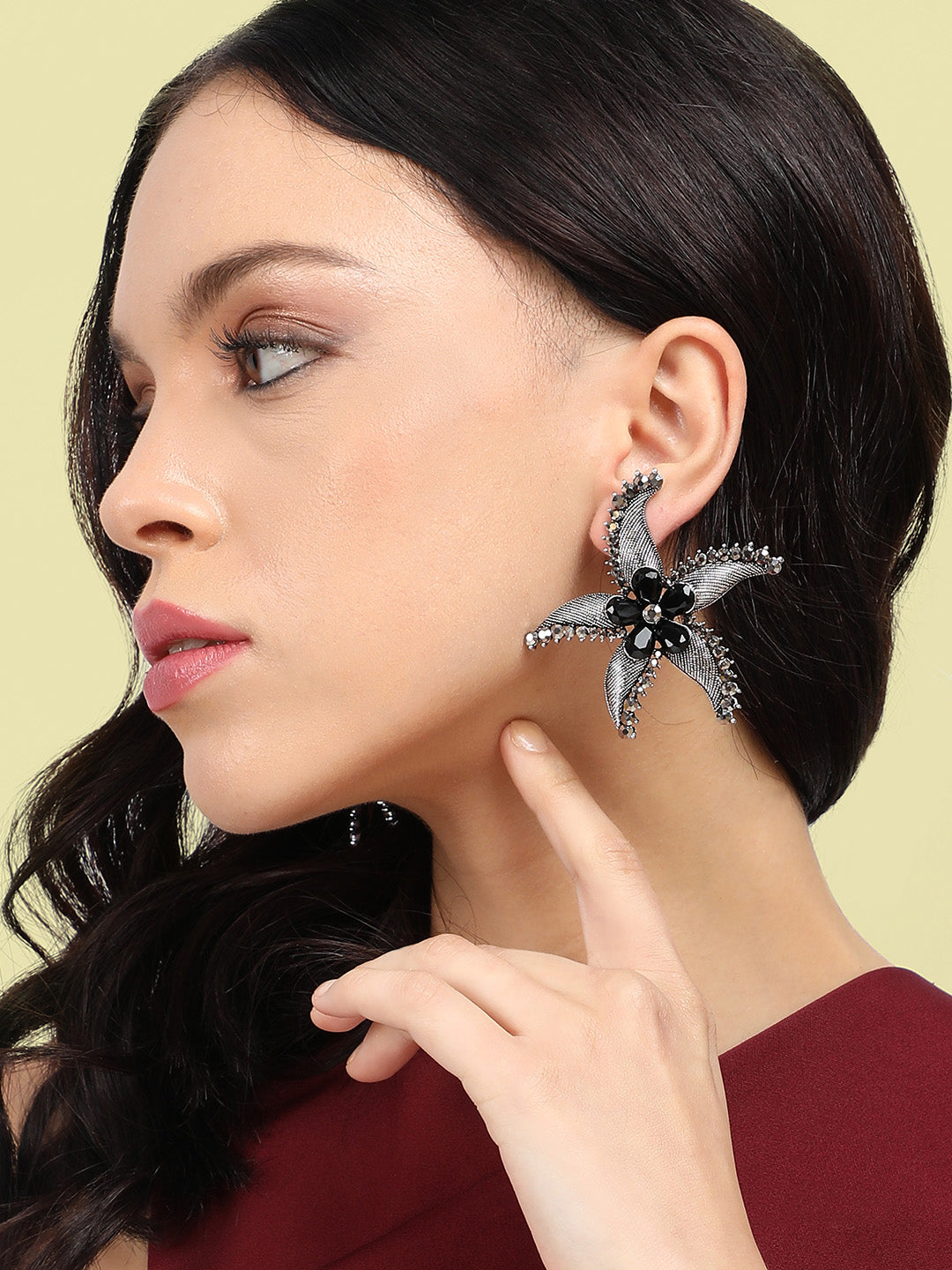 Women Textured Stone Starfish Drop Earringss