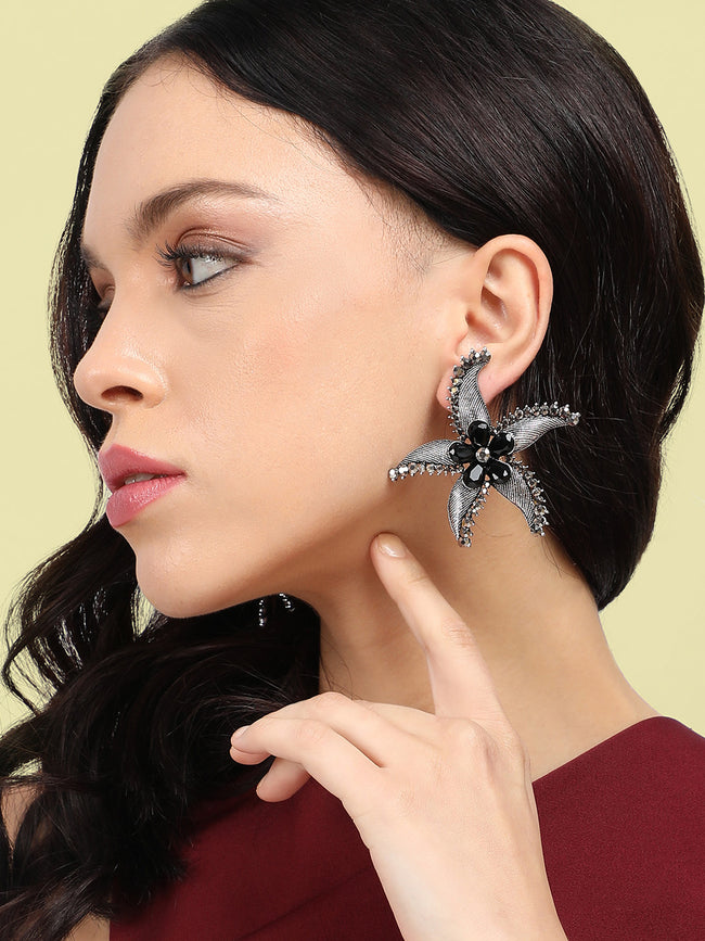 Women Textured Stone Starfish Drop Earringss
