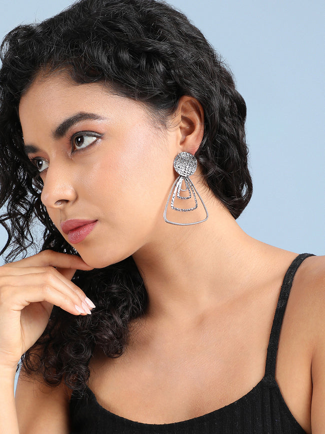 Women Textured Triangle Drop Earringss