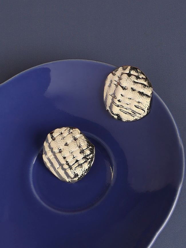 Women Dented Textured Circular Stud Earrings