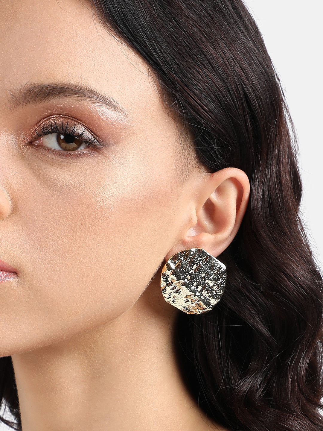 Women Dented Textured Circular Stud Earrings