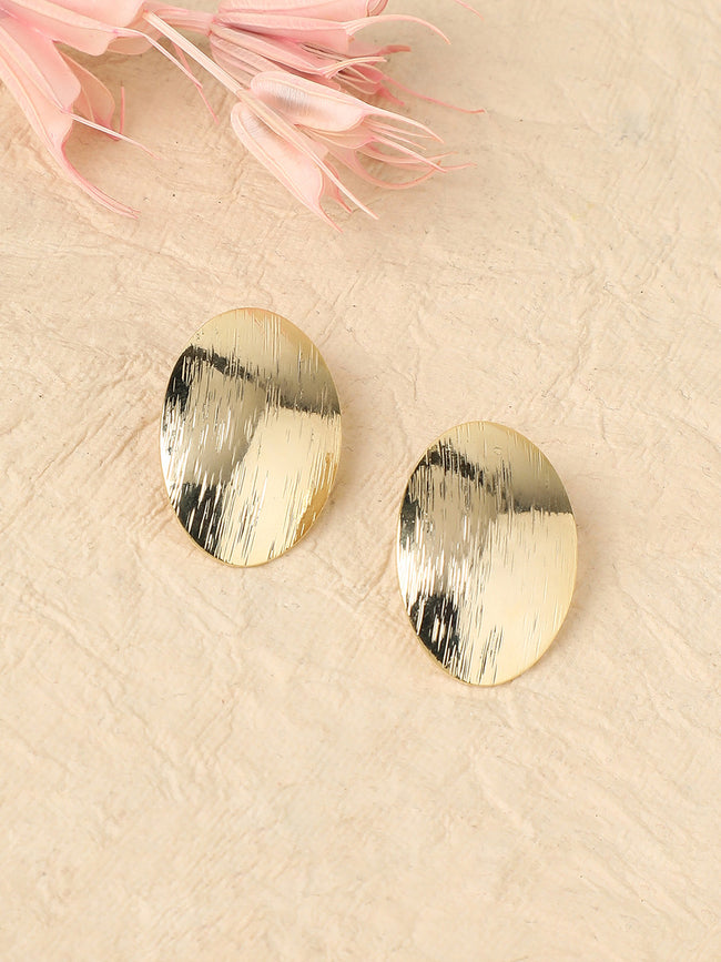 Women Textured Lined Circular Stud Earrings