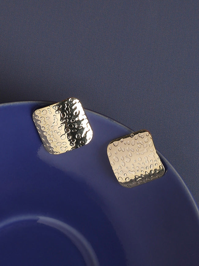 Women Dented Textured Square Stud Earrings