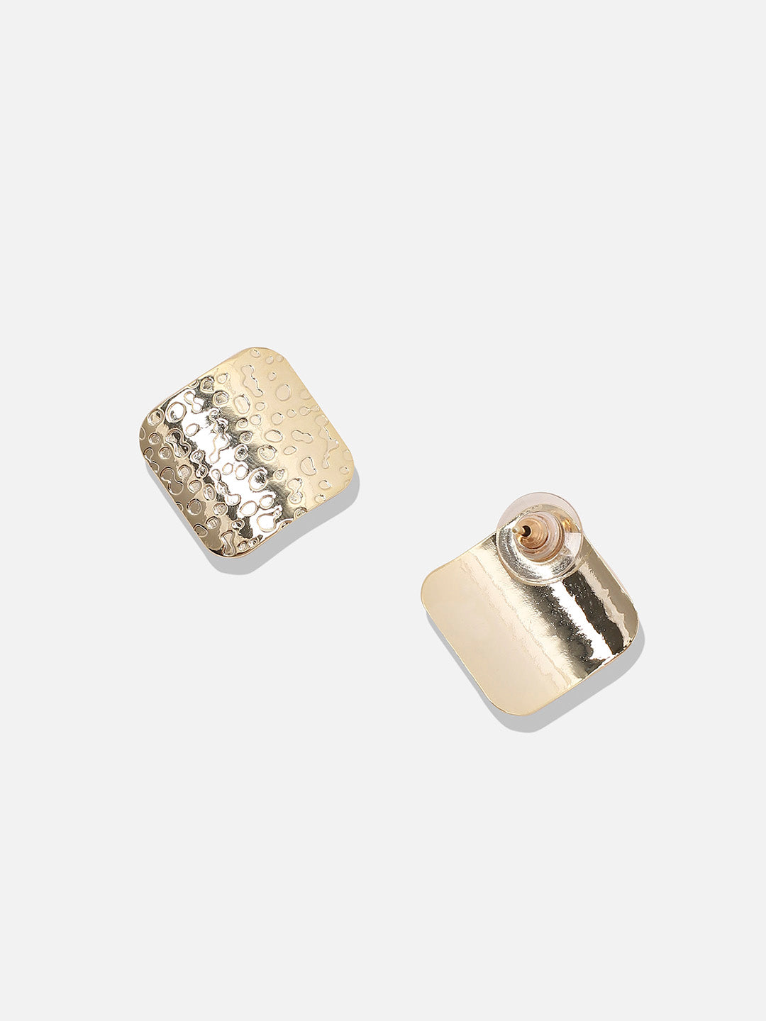 Women Dented Textured Square Stud Earrings