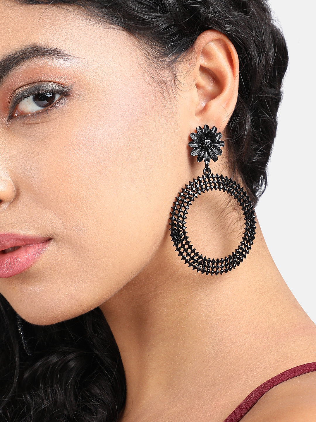 Women Maxi Daisy Intricate Circular Drop Earrings