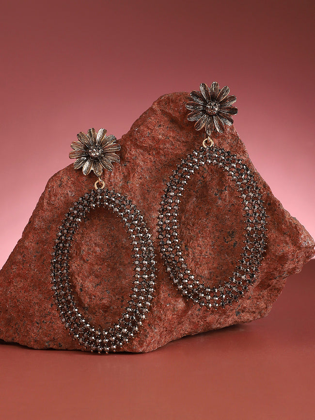 Women Maxi Daisy Intricate Oval Drop Earrings