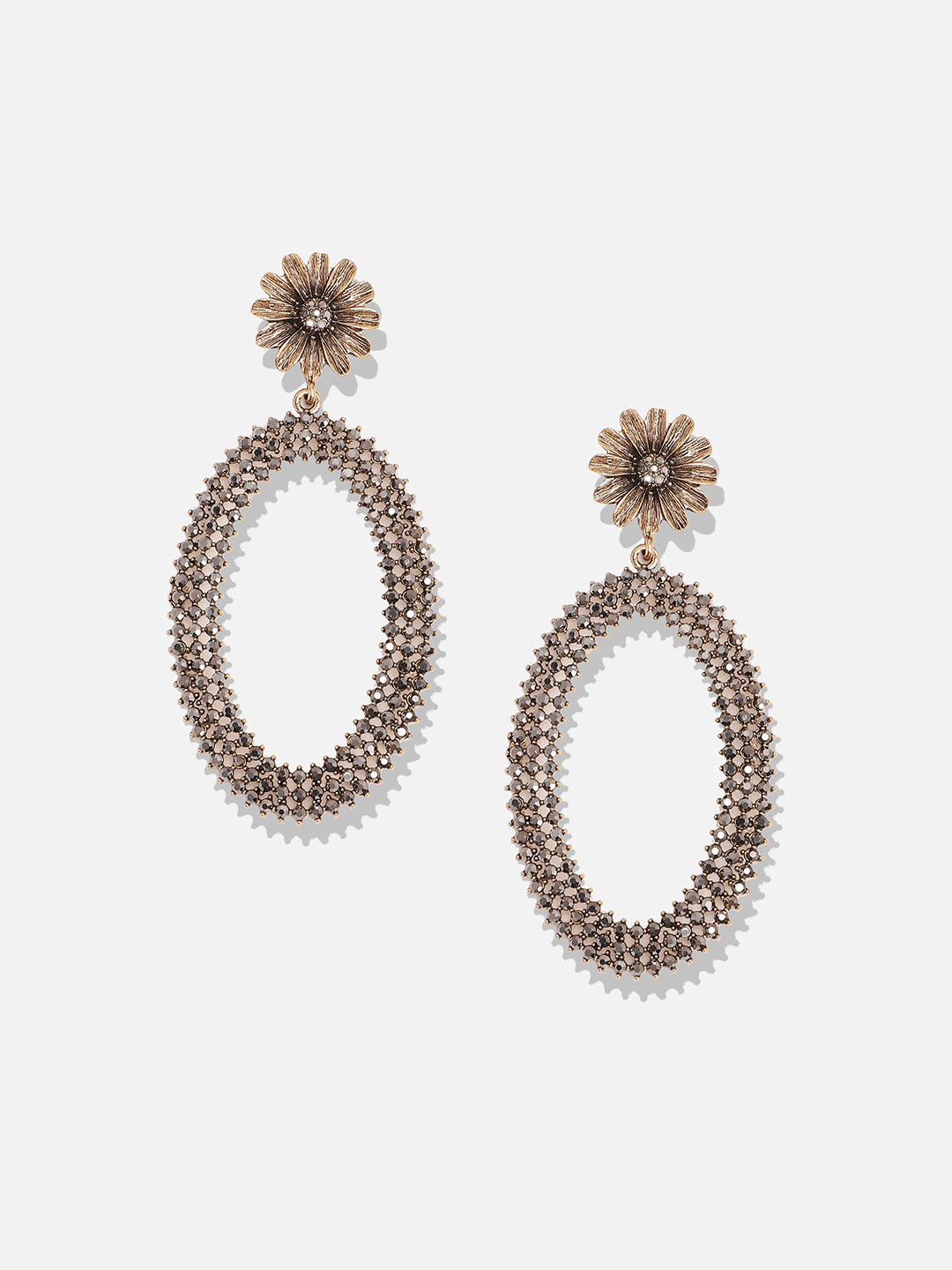Women Maxi Daisy Intricate Oval Drop Earrings