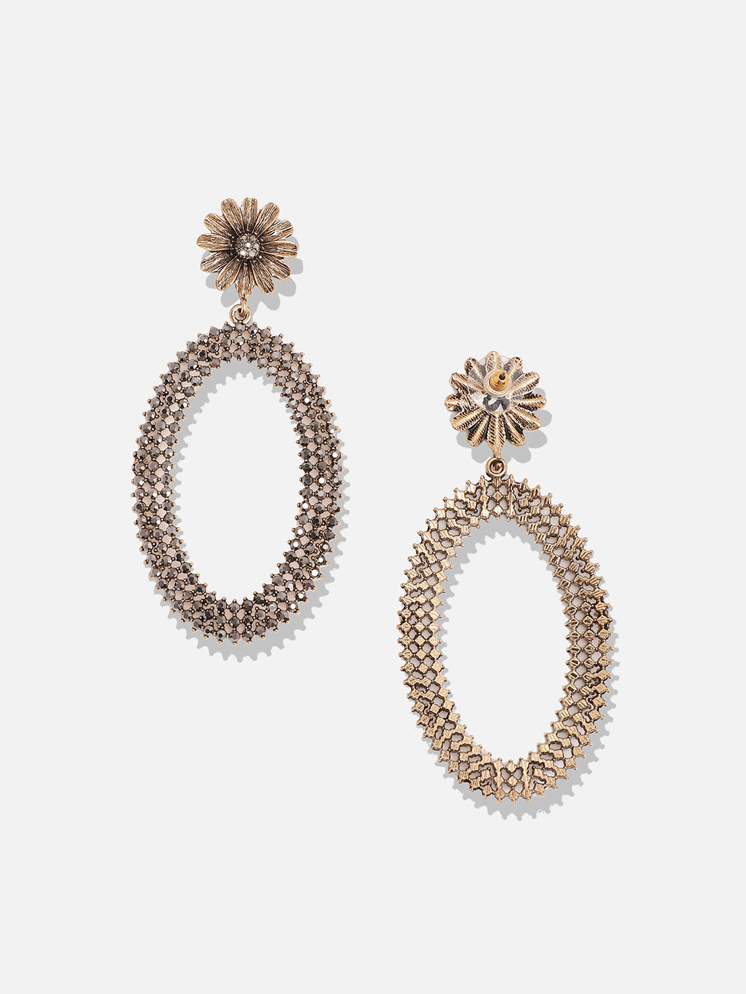 Women Maxi Daisy Intricate Oval Drop Earrings