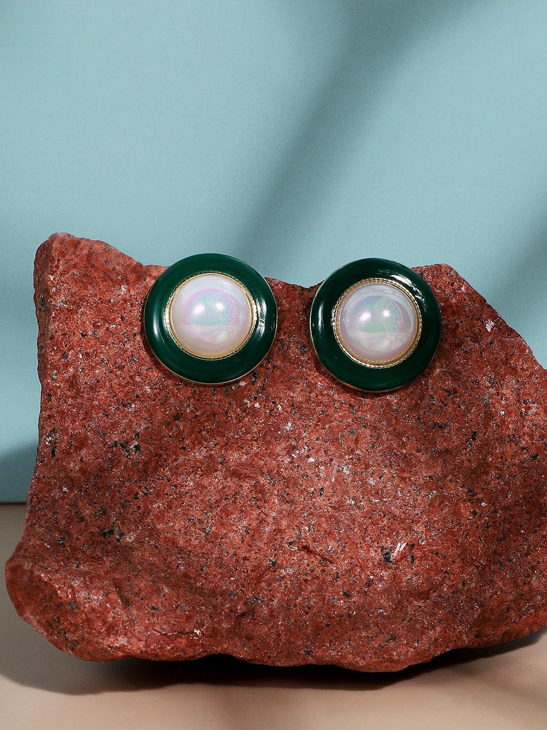 Women Enamel Pearl Stud Earrings