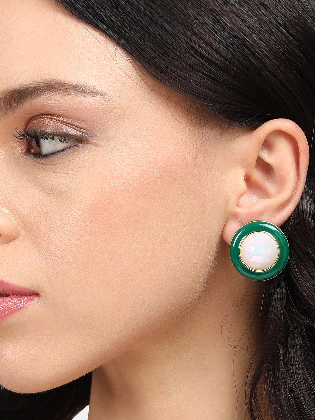 Women Enamel Pearl Stud Earrings