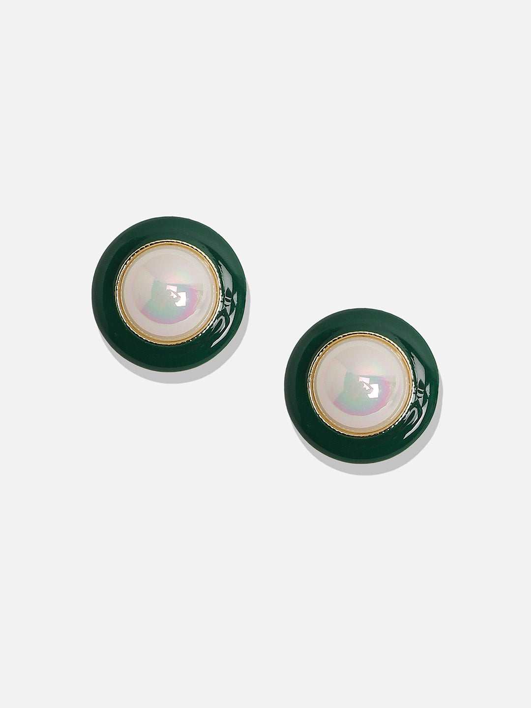 Women Enamel Pearl Stud Earrings