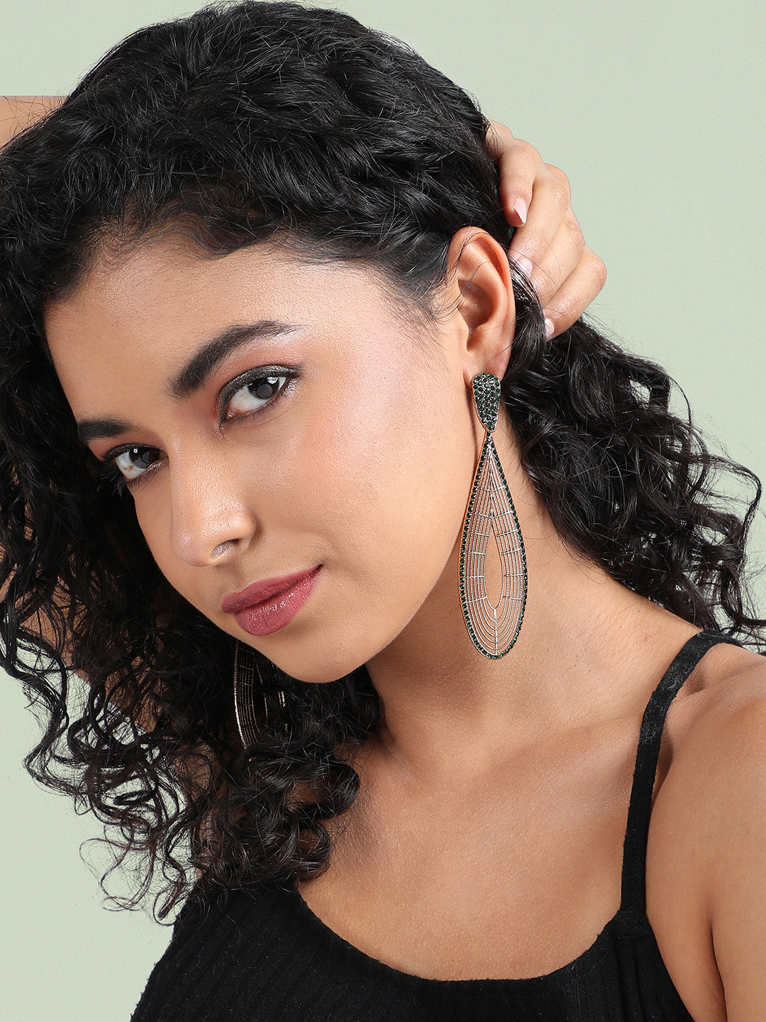 Women Gold-Plated Artificial Stones Contemporary Drop Earrings