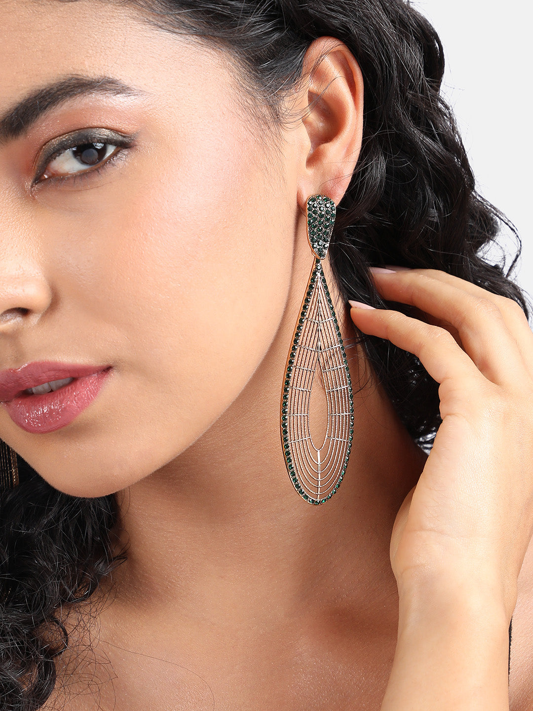 Women Gold-Plated Artificial Stones Contemporary Drop Earrings