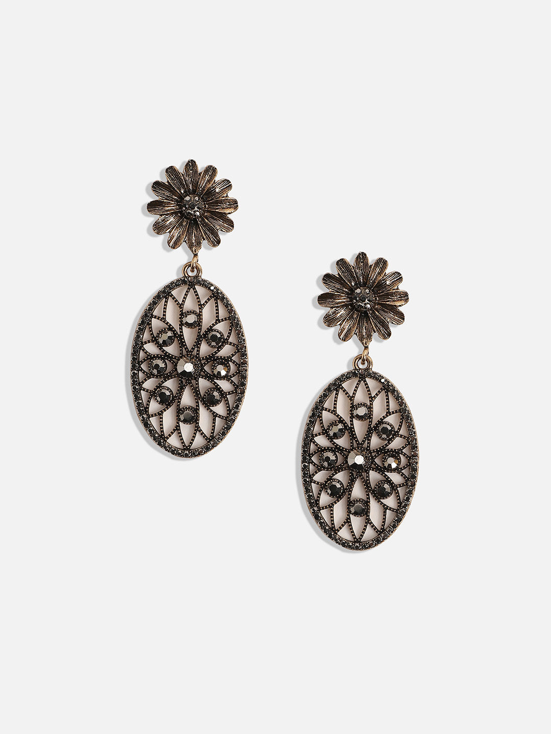 Women Intricate Daisy Oval Drop Earrings