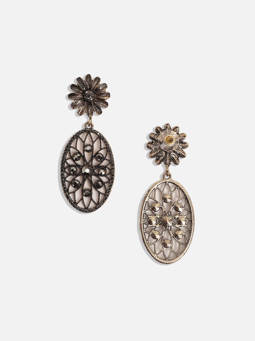 Women Intricate Daisy Oval Drop Earrings