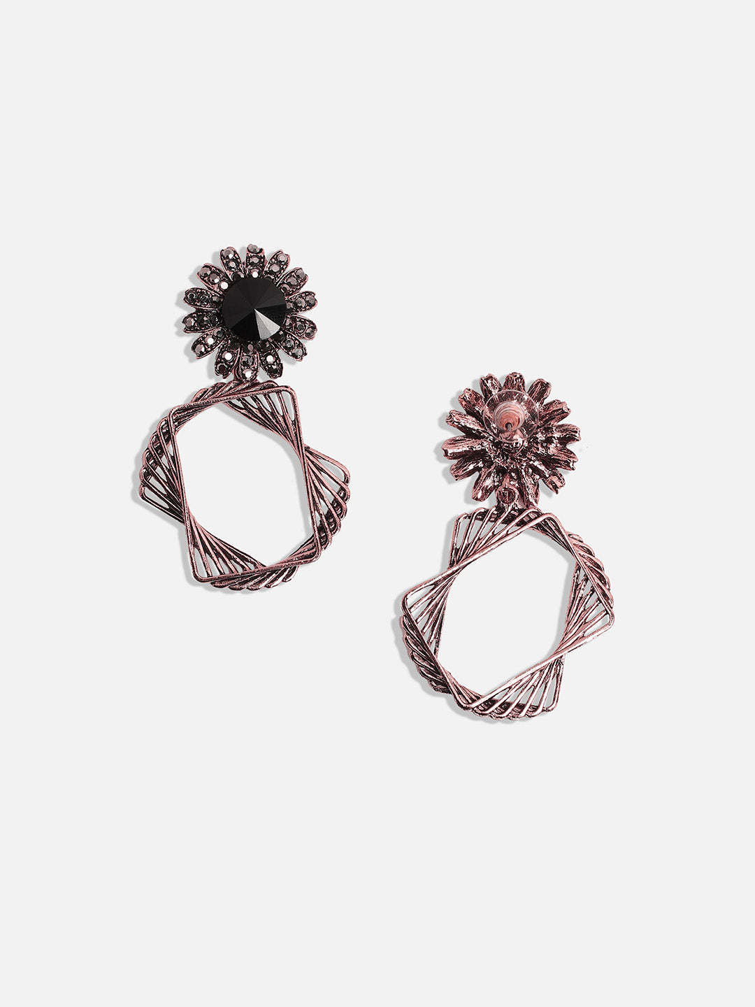 Women Twisted Square Daisy Drop Earrings