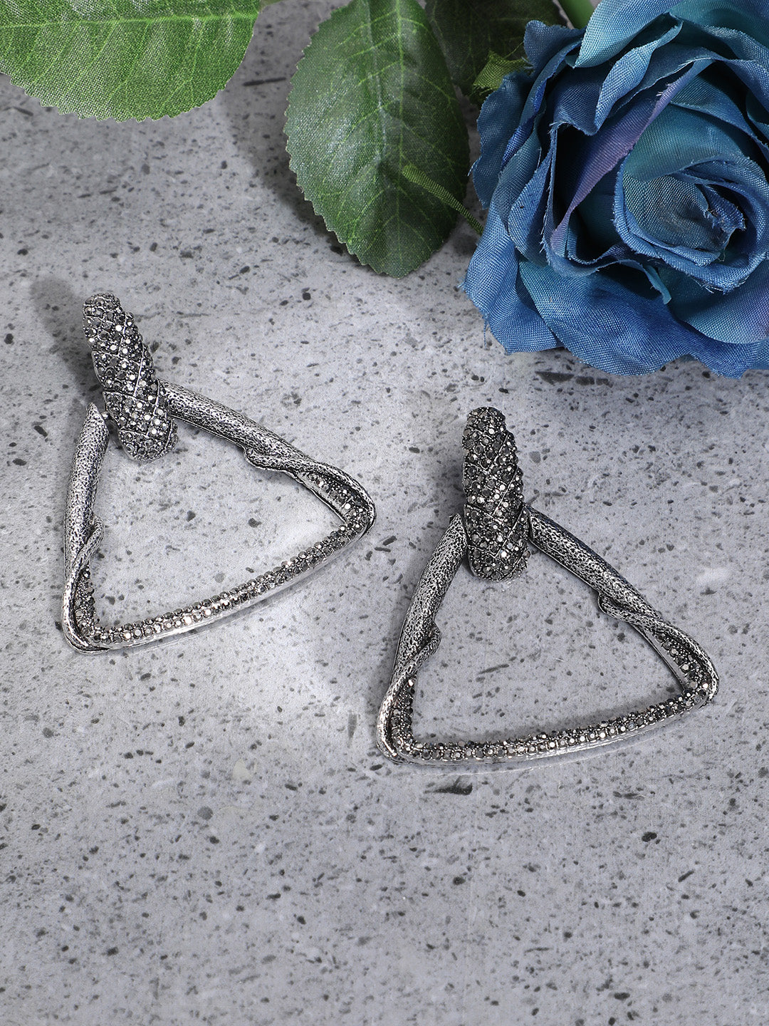 Women Crystal Triangle Vine Drop Earrings