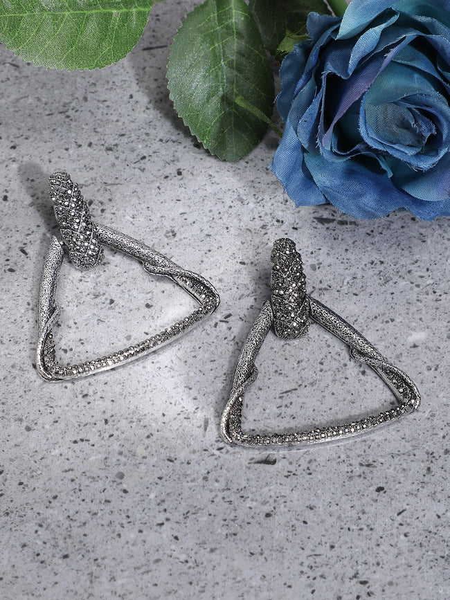 Women Crystal Triangle Vine Drop Earrings