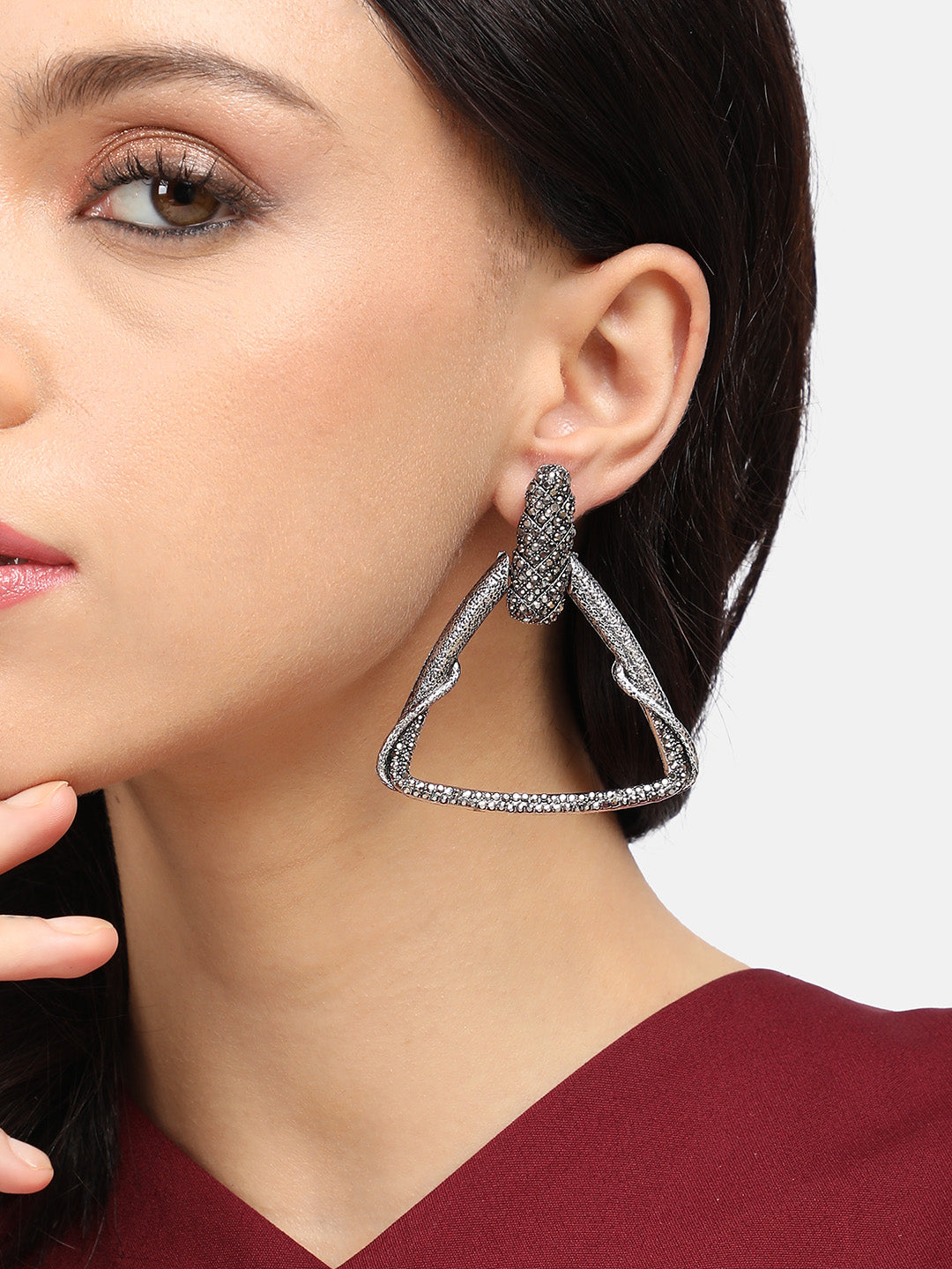 Women Crystal Triangle Vine Drop Earrings