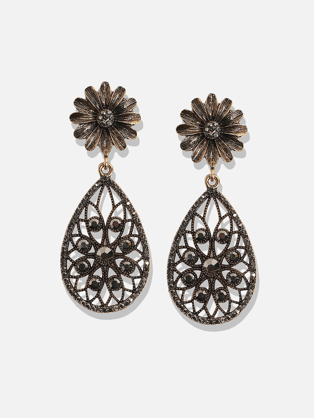 Women Intricate Daisy Teardrop Drop Earrings