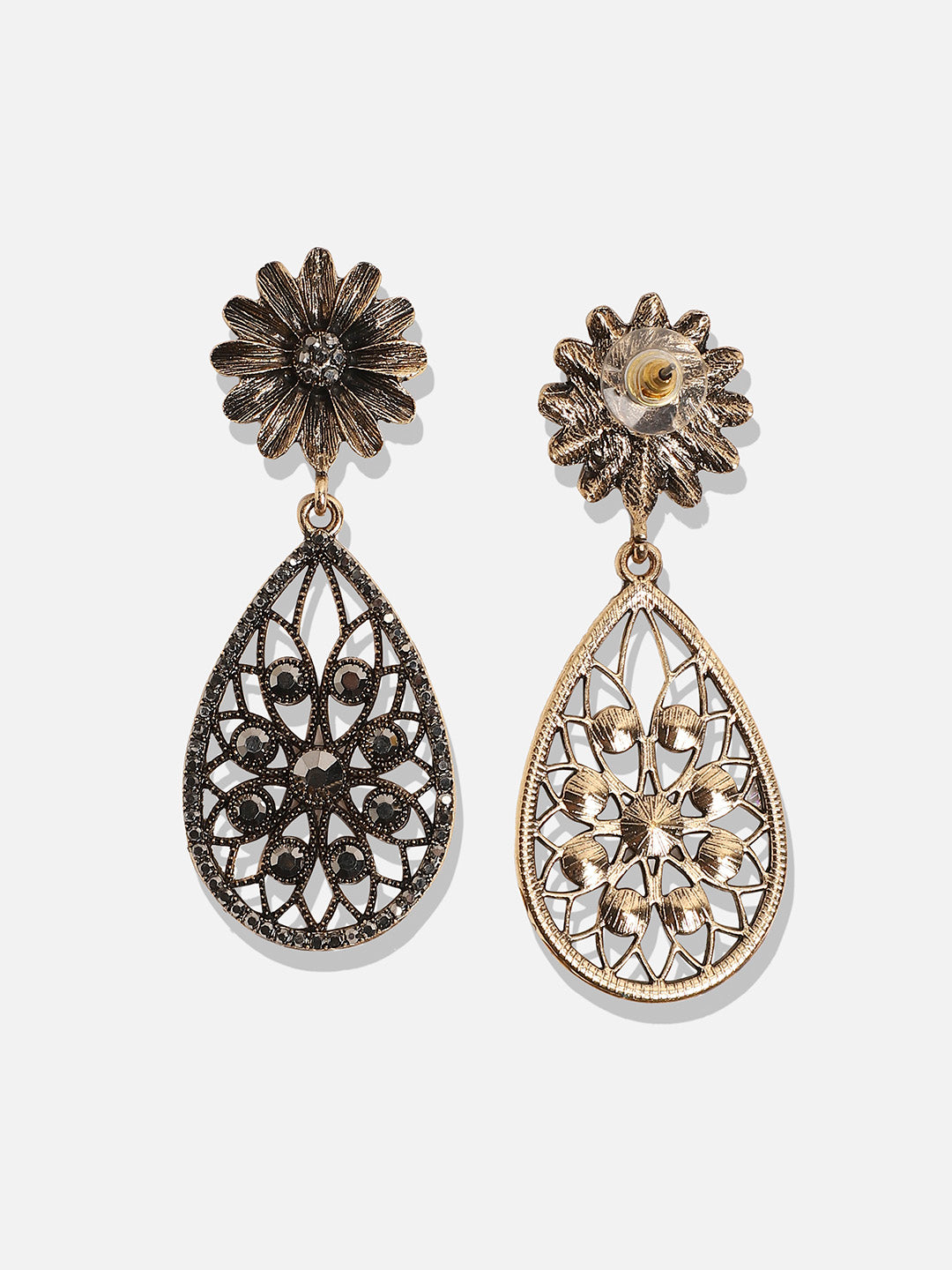Women Intricate Daisy Teardrop Drop Earrings