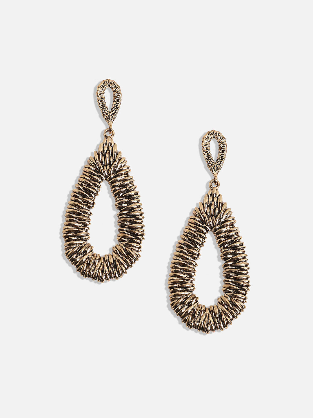 Women Teardrop Metallic Ribbed Drop Earringss